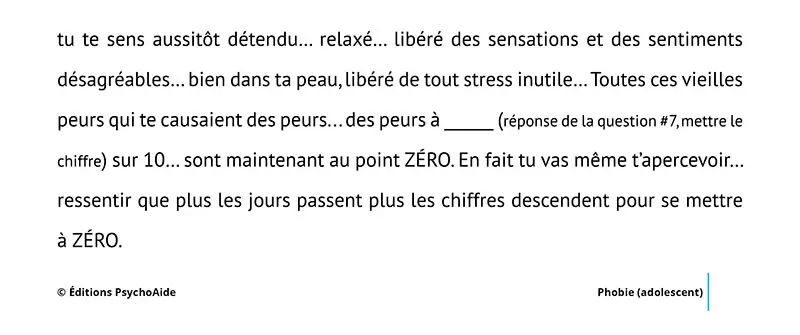 Extrait du script hypnotique - Phobie (adolescent)