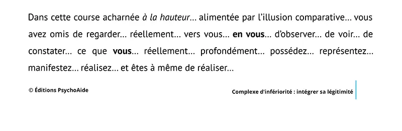 Extrait du fichier PDF | Script hypnotique Complexe d’infériorité : intégrer sa légitimité | DistributionDPA script hypnotique complexe d’infériorité