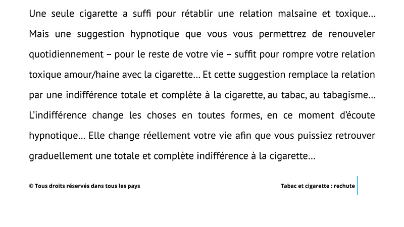 Extrait du script hypnotique - Tabac et cigarette - rechute
