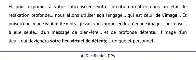 Extrait du texte hypnotique Créez votre lieu virtuel de détente