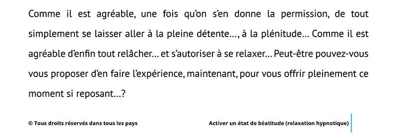 Extrait du script hypnotique – Activer un état de béatitude (relaxation hypnotique)