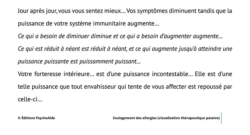 Extrait du script hypnotique - Soulagement des allergies (visualisation thérapeutique)