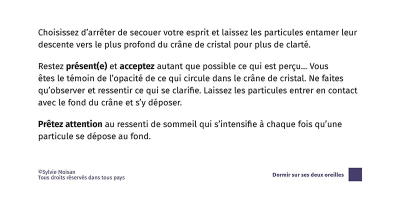 Extrait du texte d’hypnoméditation - Dormir sur ses deux oreilles