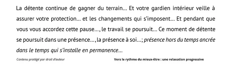 Extrait du script d'induction hypnotique - Vers le rythme du mieux-être : une relaxation progressive
